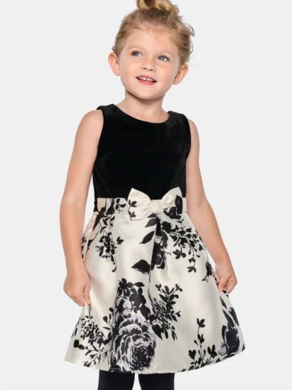 Place Black & Ivory Floral Bow-Trim Girls' Formal Dress